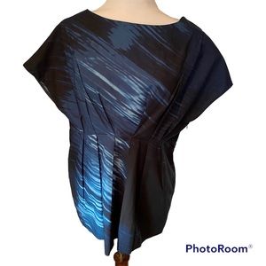 MARNI TOP BLOUSE BLUE BLACK PRINT SHOULDER COVERS BOAT NECK ITALY SIZE 38 US 2